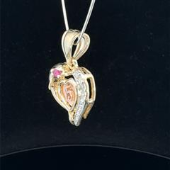 14K Yellow Gold Dolphin Heart Quinceanera Sweet 15 Pendant 3.1g